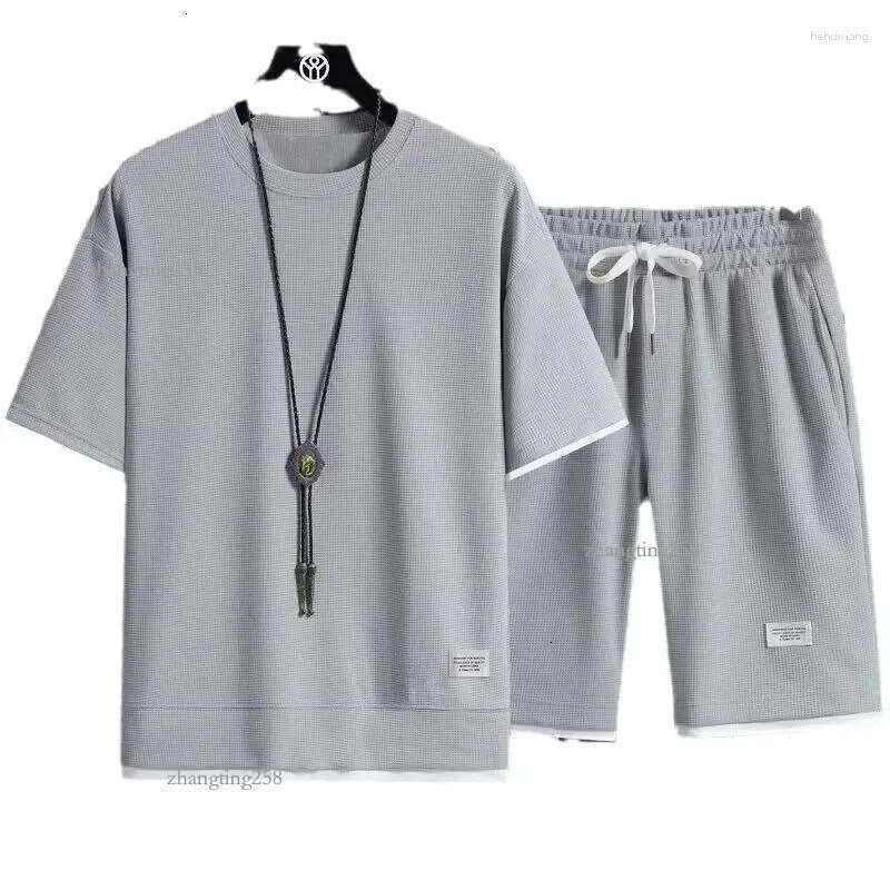 Men's Tracksuits Casual Sport Suit Loose Fit Short Sleeve Shorts 2024 Summer Trendy High Street Fashionable Set