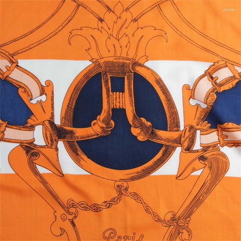 Scarves POBING Silk Cashmere Scarf Women Hand Rolled Saddle Belt Print Square Wraps Bandana Big Hijabs Female Foulard 135CM