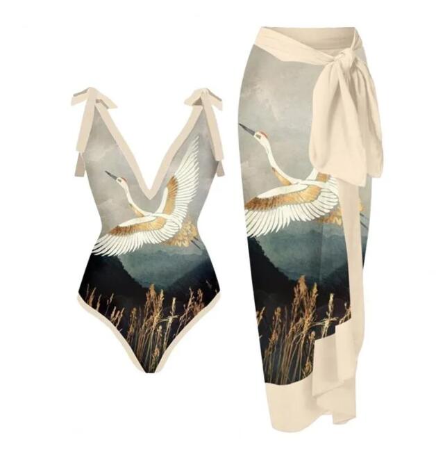Women's Swimwear Vintage Women One Piece Swimsuit Designer Bathing Suit Beach Dress Cover Up Luxury Surf Wear Summer Beachwear #Lcc