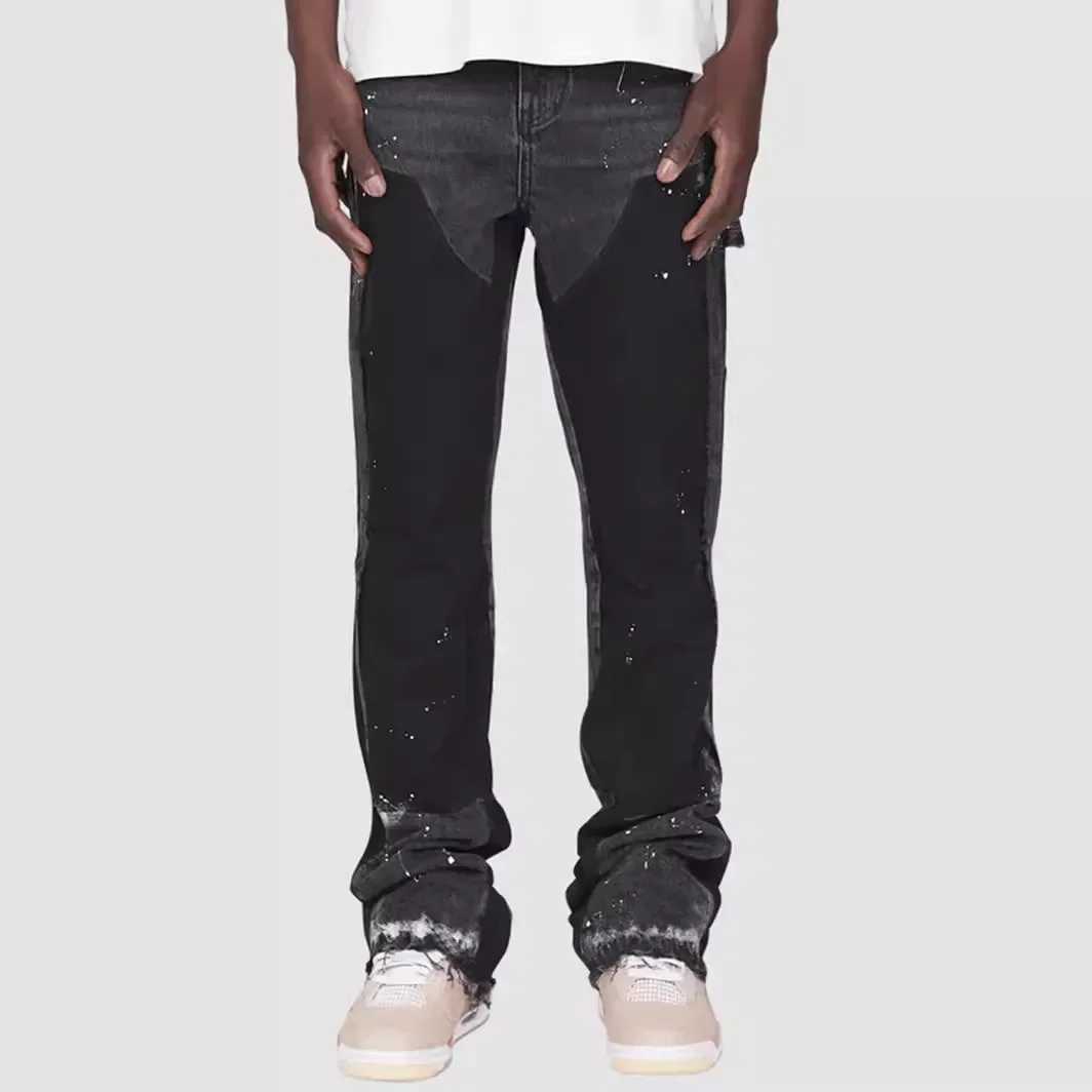Mens Fashion Jeans Work Pants European and American Fashion Workwear Elastic Patchwork Denim Layered Flared Pants S-XXL W250628
