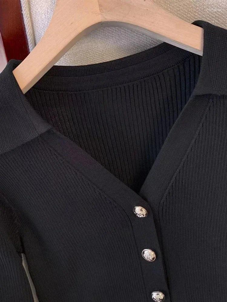 Lanjia- CNLONGBIDA Casual Dresses Autumn Winter French Fashion Old Money Long Sleeve Knit Dress Women 2000S V-Neck Frock Mini One-Piece Vintage Coquet