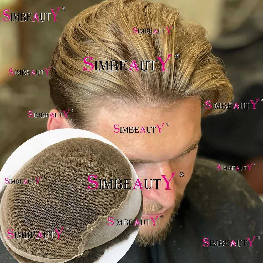 Golden brown durable Q6 bleached knot breathable invisible lace mens wig gray black 1B40 1B65 artificial hair Toupee Prosesi M241118