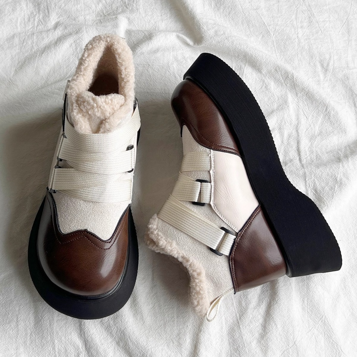 Women's Boots:Thick Sole Increase Height Short 2024 Design Sense Winter Warm Martin Boots Cotton Anti-Slip Snow Boots,Brown/Beige,fashion