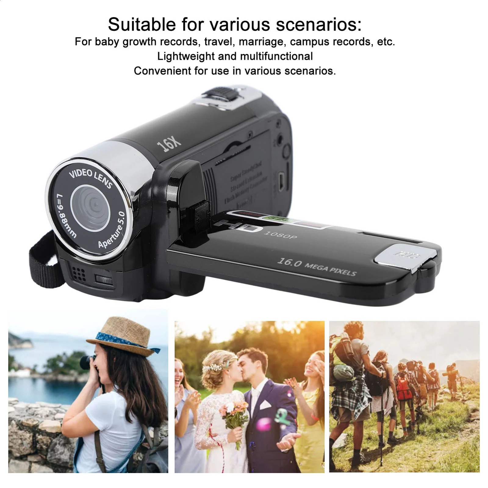 4K 48MP DV Camera 27in TFT Rotatable Screen 16x Digital Zoom Video Camera with USB Cable 241113