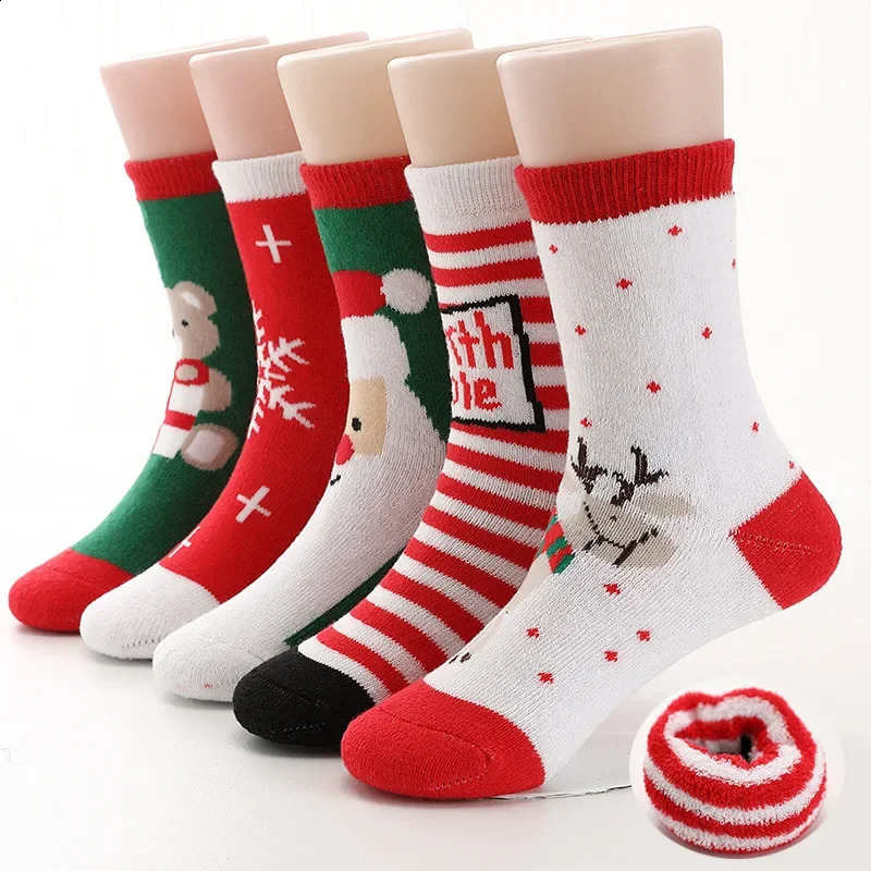 5 pairs of baby socks warm and soft in winter for boys and girls aged 1-12 thick Terry socks childrens Christmas socks 241118