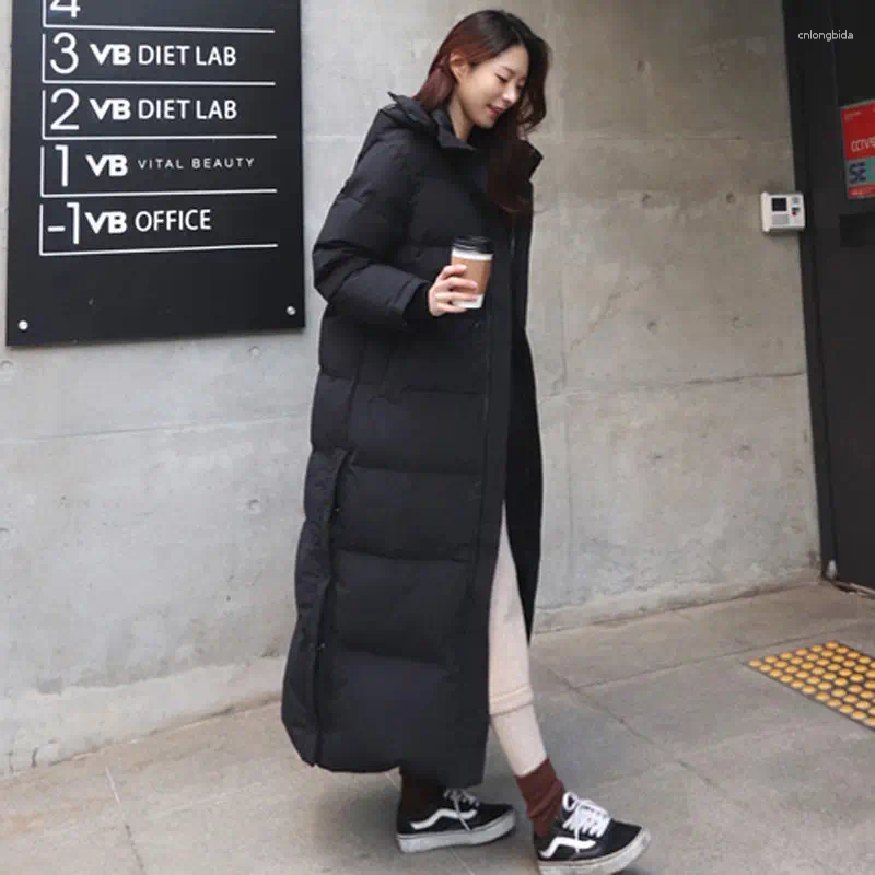 Women's Down Long Winter Jacket Parka Maxi X-Long Women Coat Casual Loose Overcoat Female Clothing Outerwear Cotton Hood Fluff