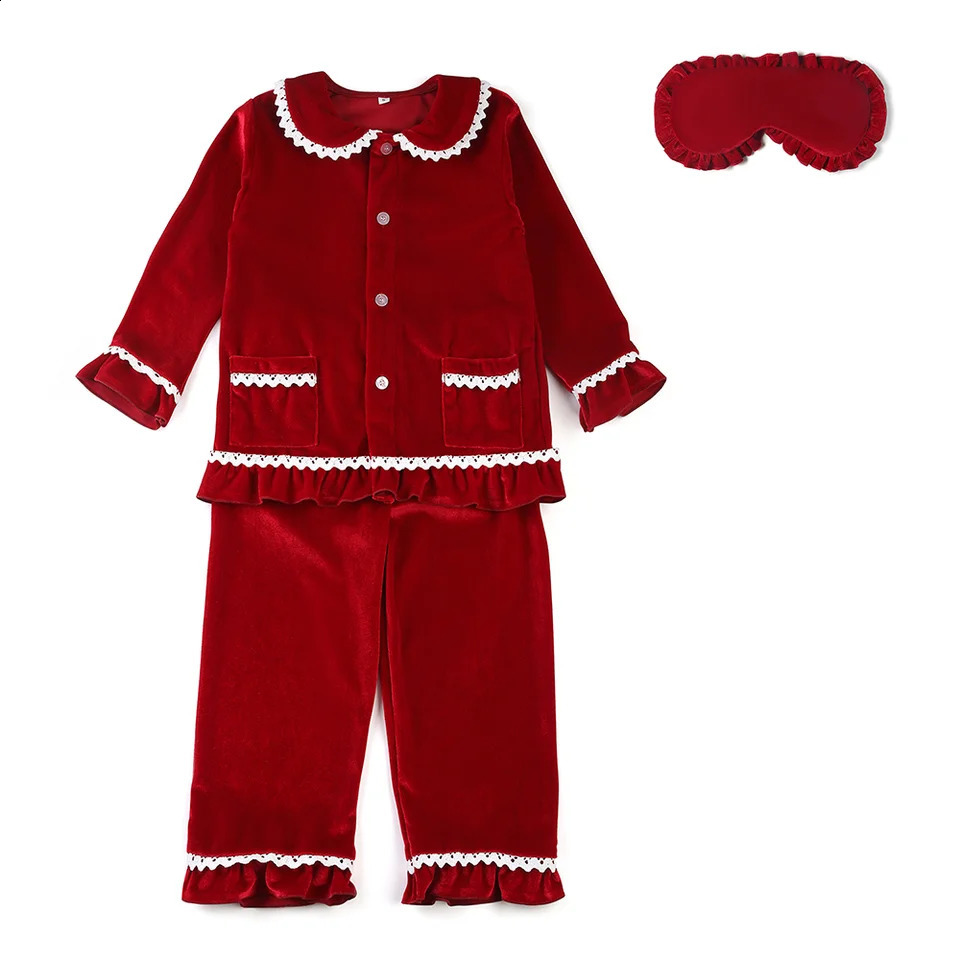Family matching flannel pajamas for boys and girls baby eye mask bow childrens velvet Christmas pajamas set 241118