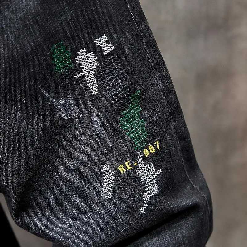Streetwear Hip-hop Luxury Korean Style Mens Slim Fit Embroidered Casual Denim Jeans Spring and Autumn Fashion Long Pants Male W250628