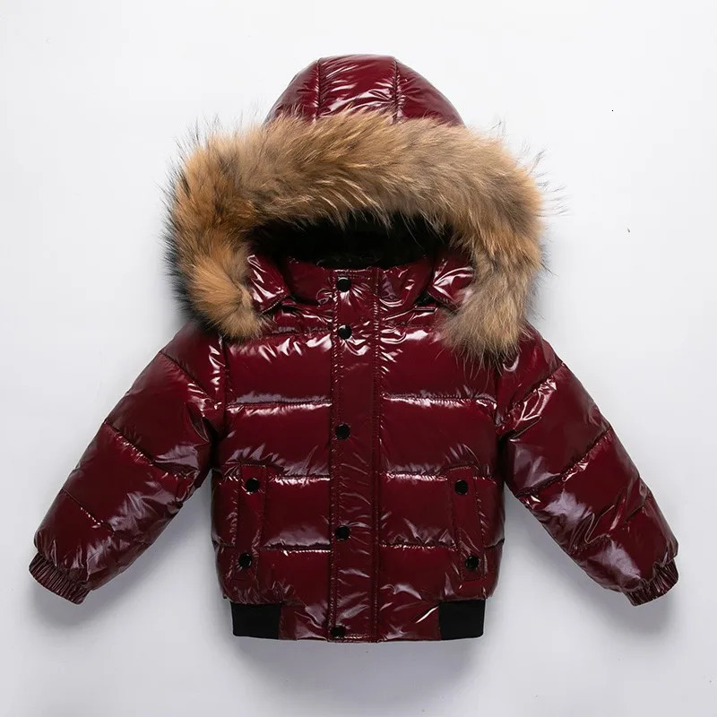 Winter Baby Boys Down Jacket Real Fur Waterproof Shiny Thicken Warm 18 Years Boy Outerwear Coat Kids Parka Outfit 241118