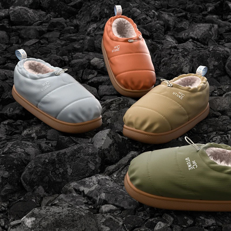 UTUNE Mens Winter Slippers Waterproof Windproof Super Warm Boots NonSlip Cotton Shoes for Outdoor Home with Drawstring n 241118