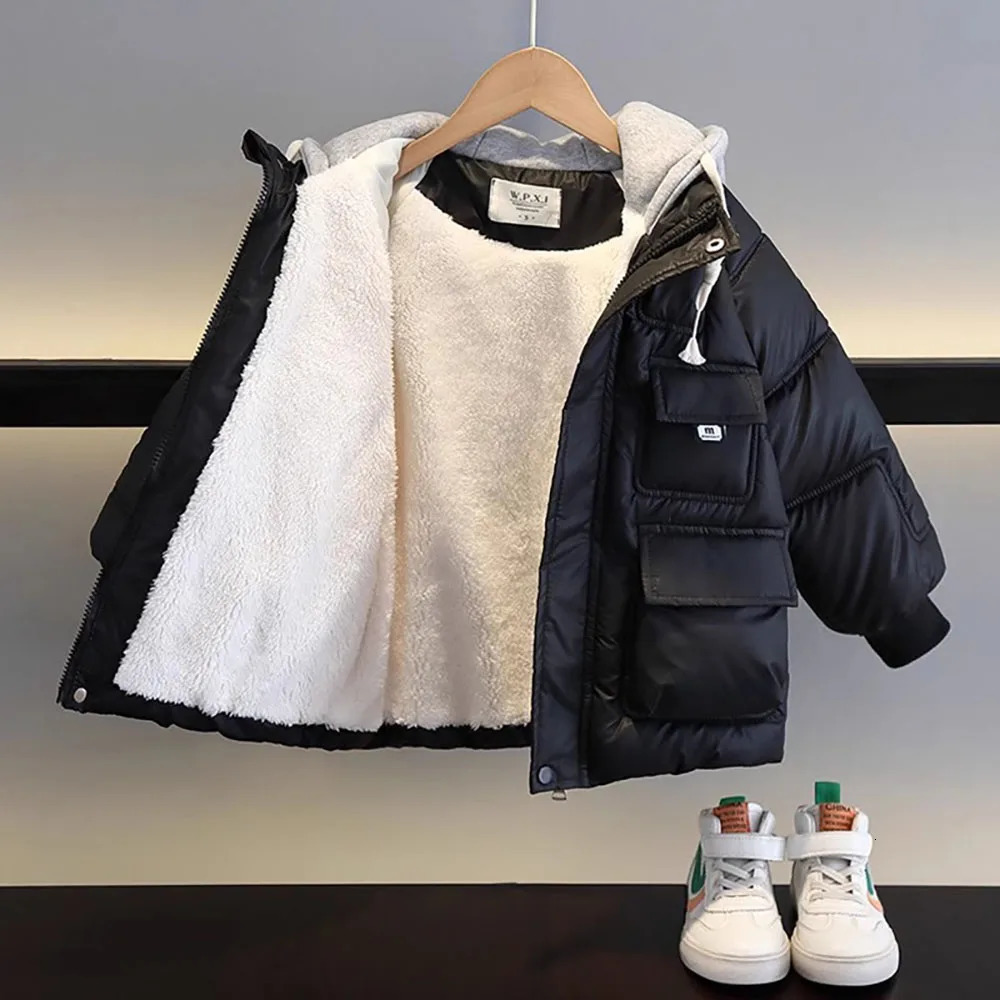 Winter Down Jacket For Children Soft Warm Faux Fur Padded Coat Boys Girls Thick Trend Fashion Hooded Kids 241118