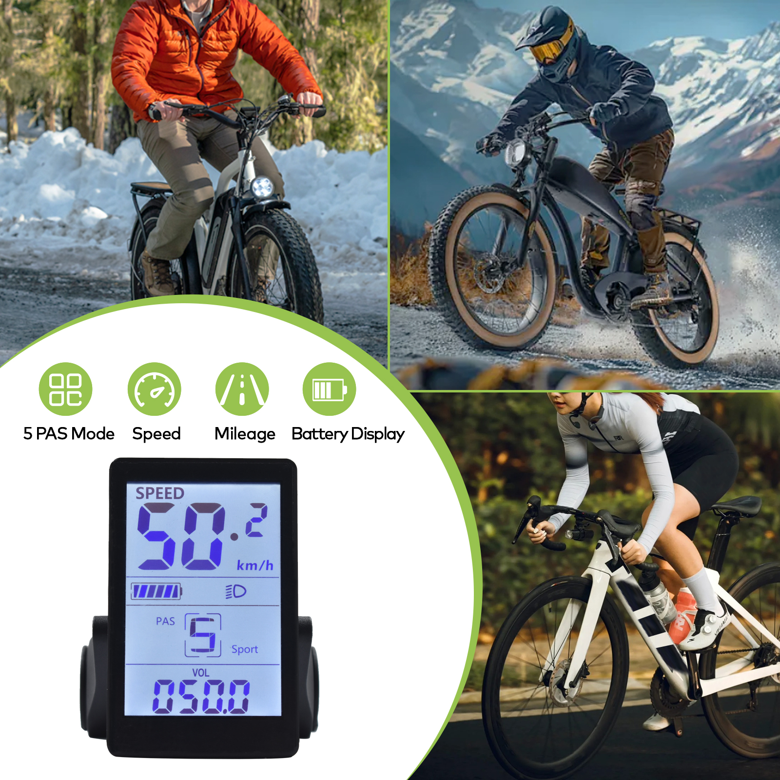 M6H Electric Mountain Bike LCD Display Compatible with 24-48 Volt Systems & Features USB/UART Ports