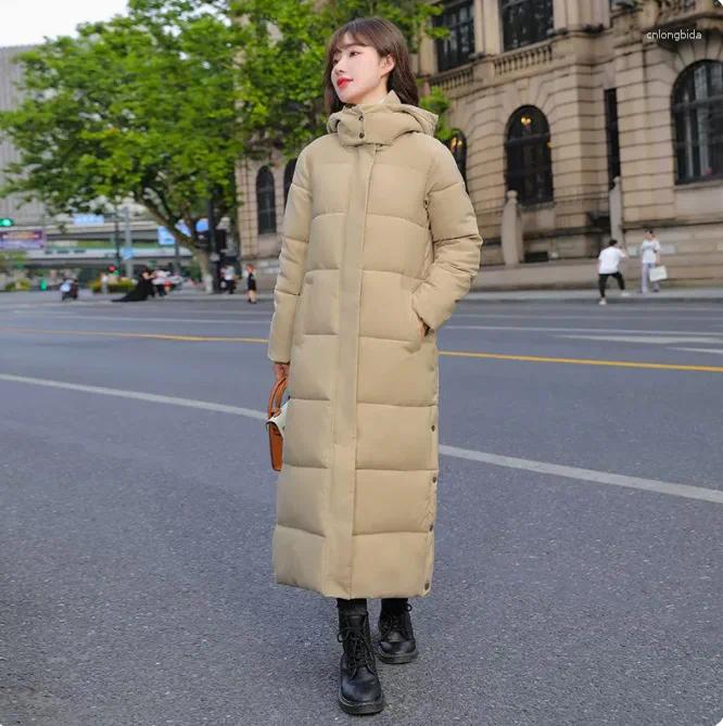 Women's Down Long Winter Jacket Parka Maxi X-Long Women Coat Casual Loose Overcoat Female Clothing Outerwear Cotton Hood Fluff