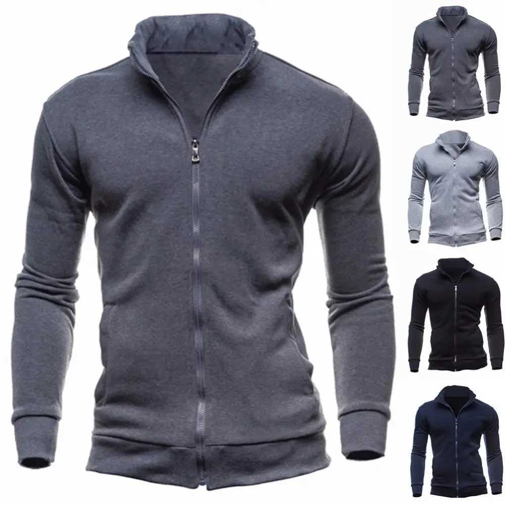 High Quality Fashionable mens zipper casual jacket brand mens stand up collar sportswear mens hoodless zipper sportswear T241118