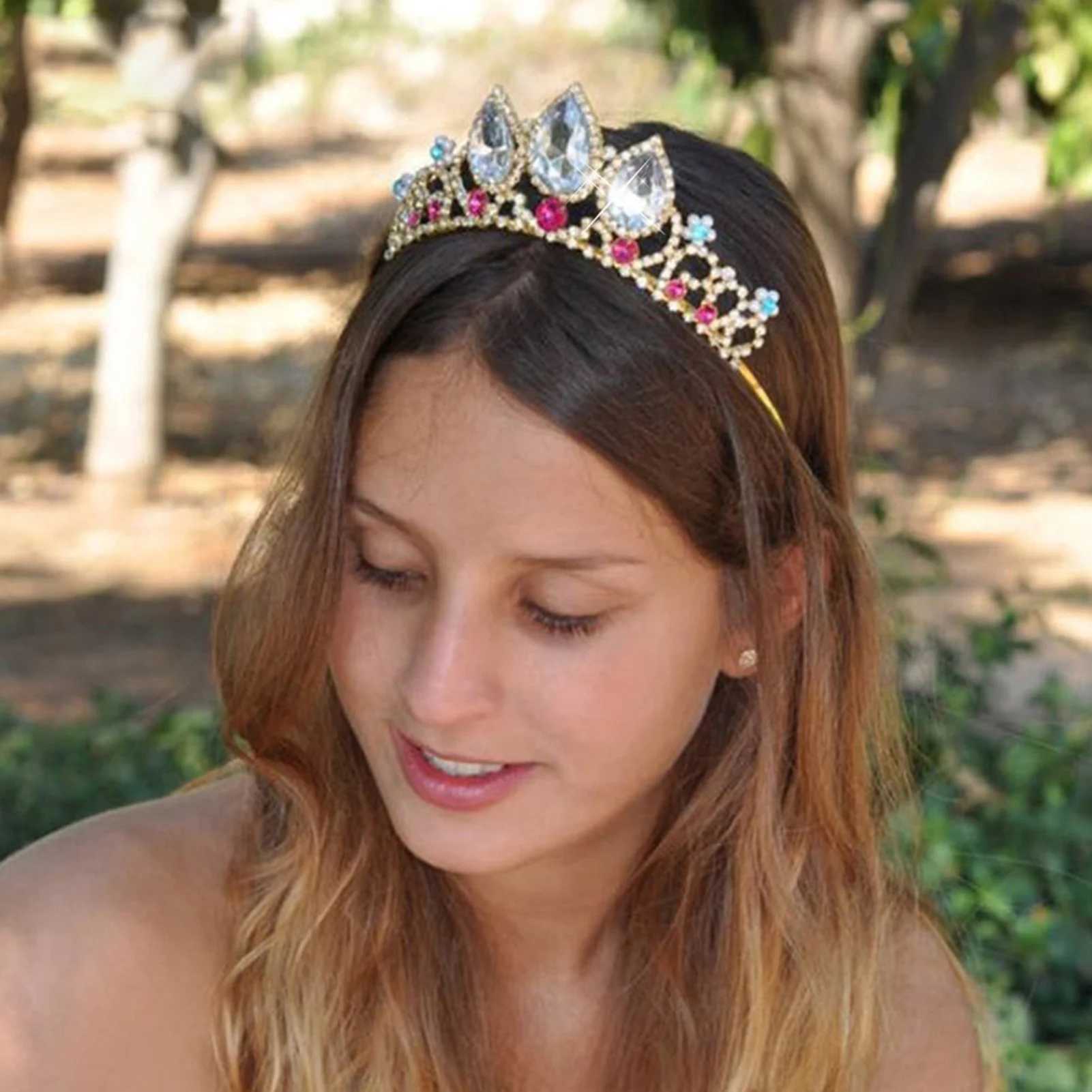Princess Crown for Women Girls Kids Sparkling Diamond Tiaras Bridal Wedding Hair Jewelry Accessories Simple Crystal Headband W241118