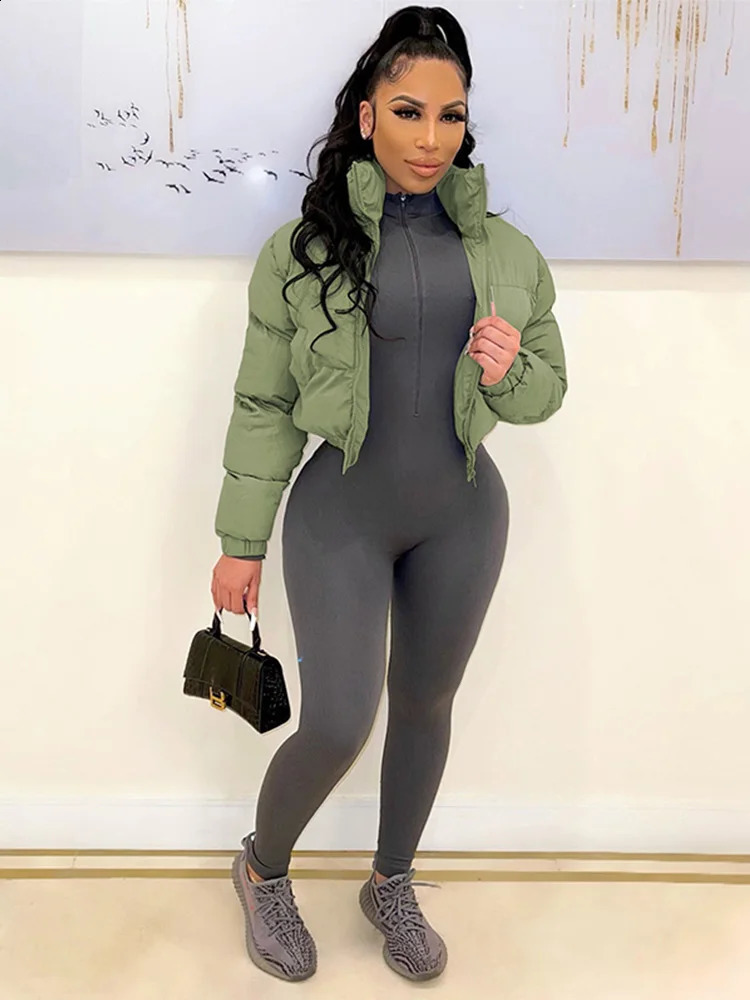 Cotton Padded Coat Women Patchwork Puffer Parka Outwear Solid Color Winter Warm Zipper Crop Top Jacket Chaqueta Mujer 241118