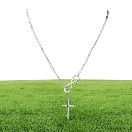 WholeN606 Personality Infinity Lariat Pendant Necklaces Silver Plated European Collares Necklace Forever Faith Necklace