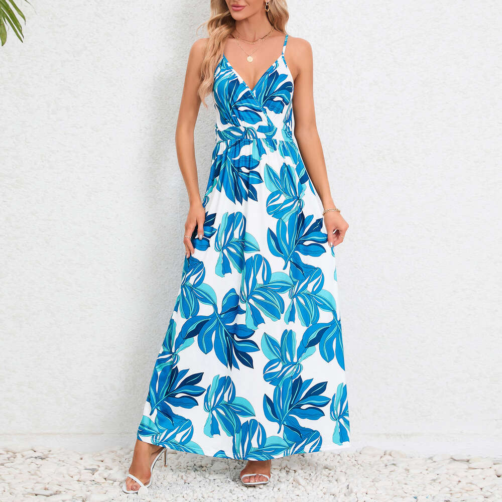 2024 Summer Women's New Instagram Fashionable and Sexy Hanging Strap, Off Back Slim Fit, Slimming Dress, Long Dress F41829