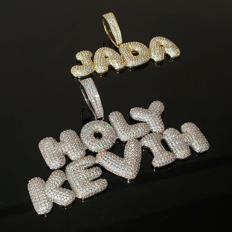 Custom Name Necklace Bubble Letters Pendant For Men Women Micro Pave Zircon Word with Cuban Chain Hip Hop Jewelry 241116