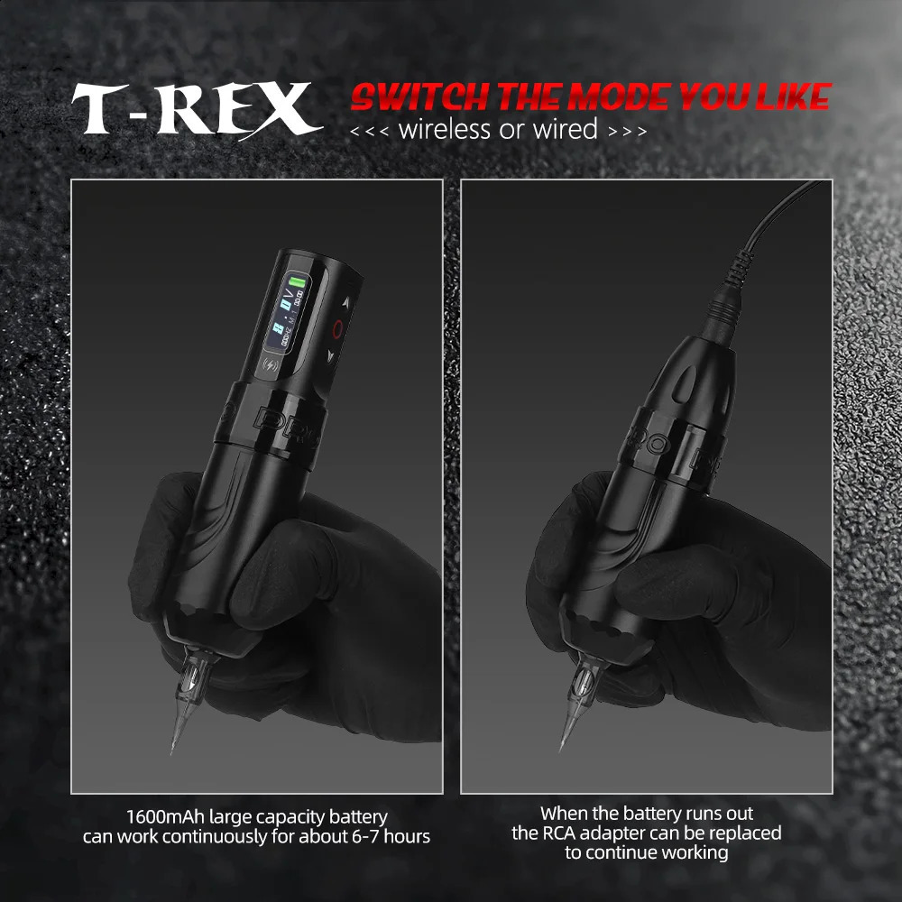 T-Rex cordless tattoo pen machine gun with 2 replaceable batteries rotating coreless tattoo motor digital voltage display 241118