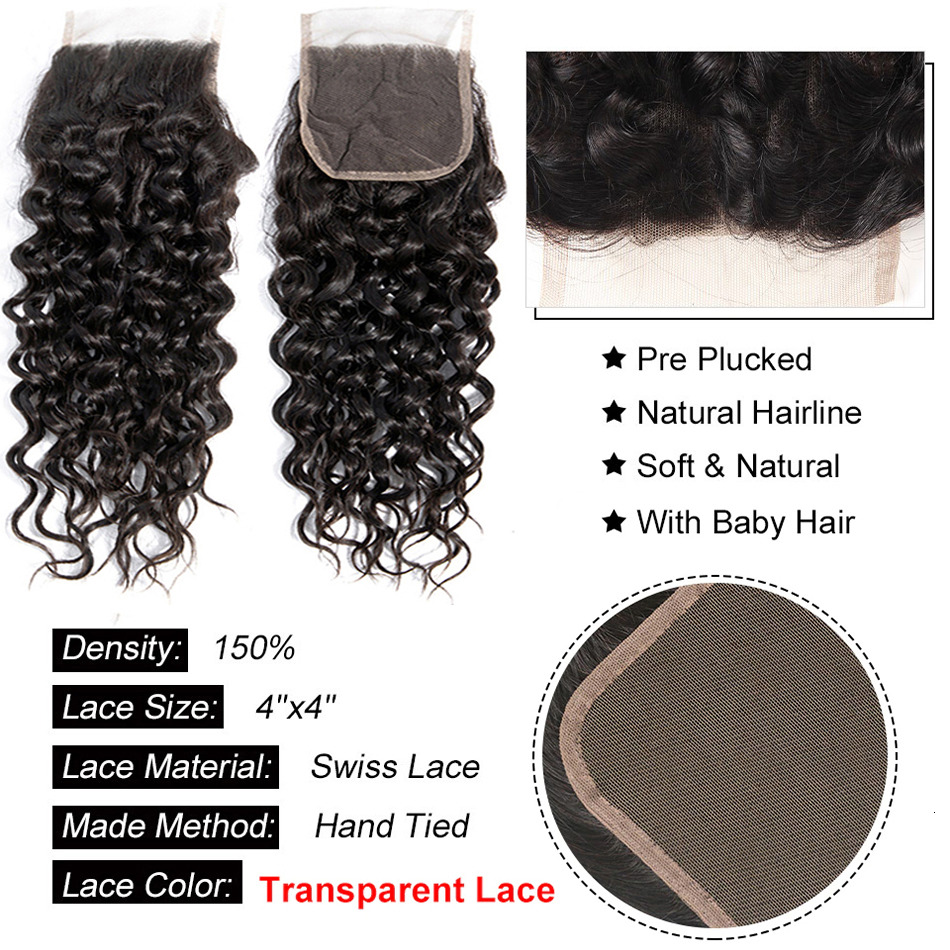 12A Mongolian Water 3 Human Loose Deep Wave Hair Bundles With Closure