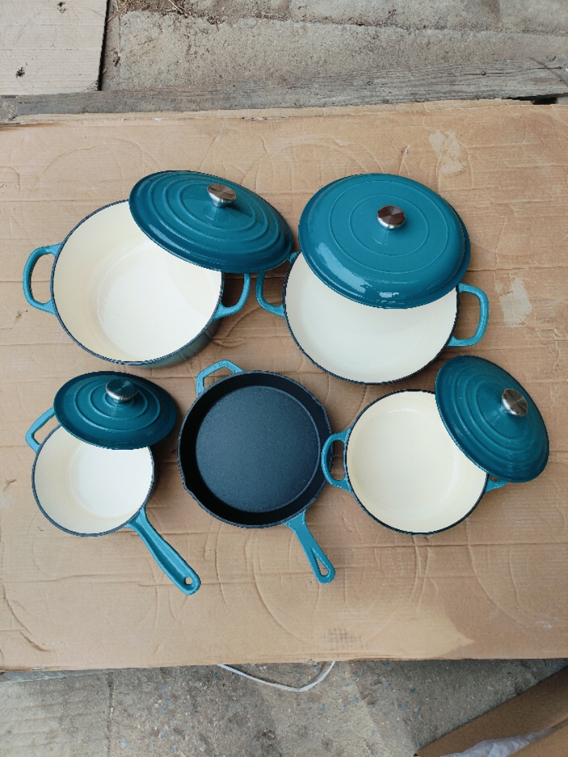 Cast iron enamel pot set of 5-7 pieces enamel milk pot stew pot frying pan seafood pot X240919
