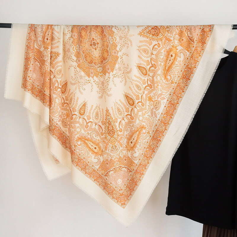 Old Money Style Double sided Printed Women's Autumn and Winter Warm Pattern Silk Wool Large Scarf Big Shawl