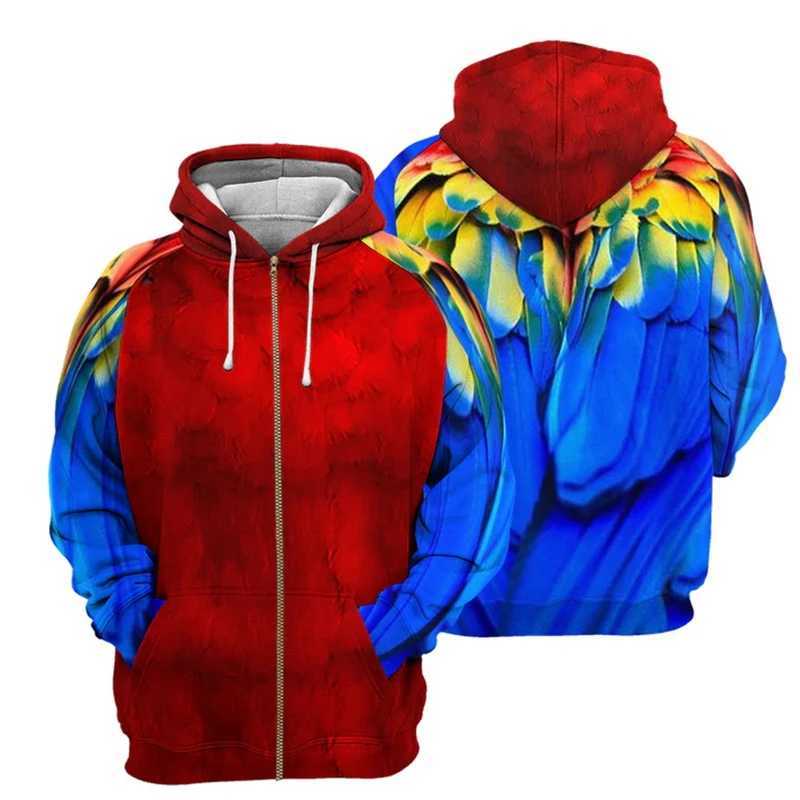 New Arrival New Skin Girl Tiger Parrot Zipper Hoodie Mens 3D Printed Long Sve Plow Sweater Y2K Role Playing Street Clothing Z241118