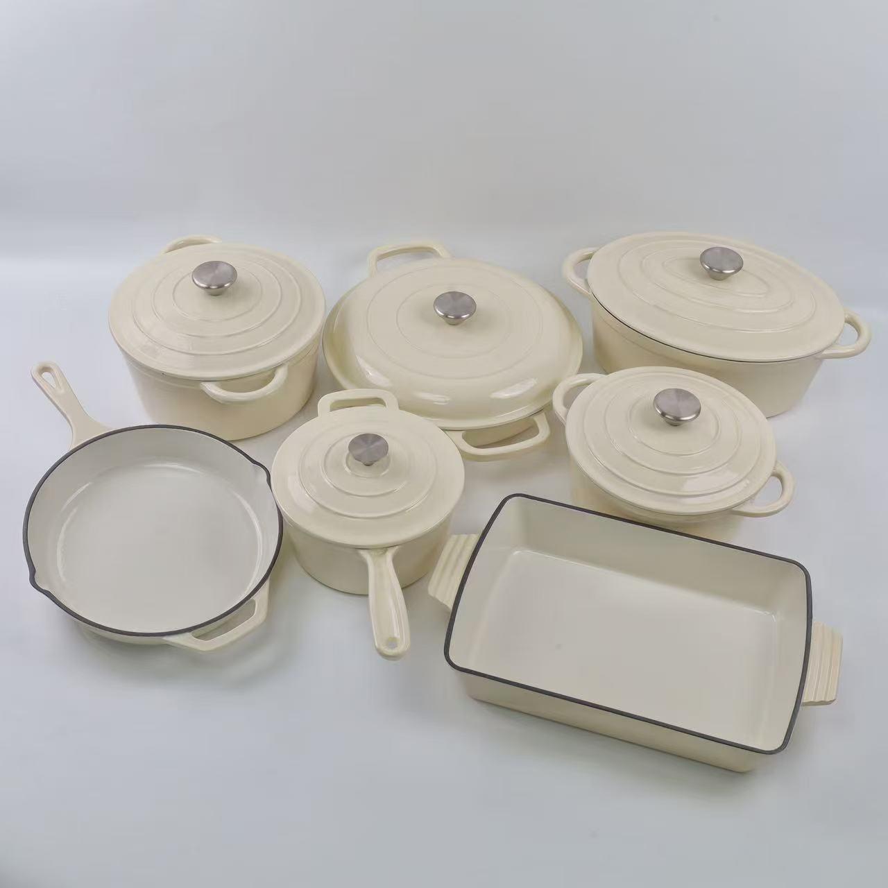 Cast iron enamel pot set of 5-7 pieces enamel milk pot stew pot frying pan seafood pot X240919