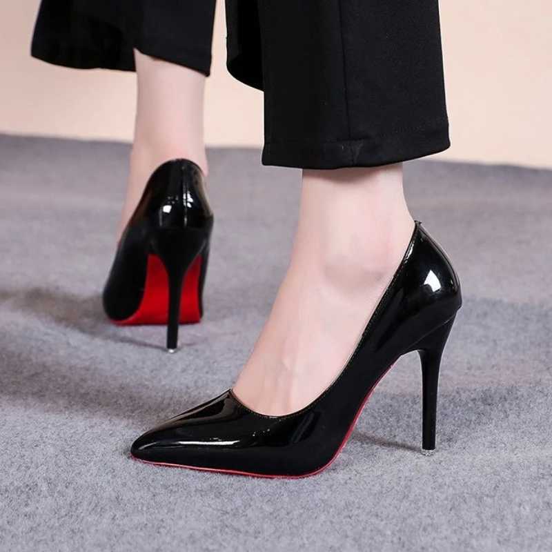 for Women Red Shiny Bottom Pumps Brand Large Size High Heel Shoes Sexy Party Pointed Toe Wedding ShoesC241014