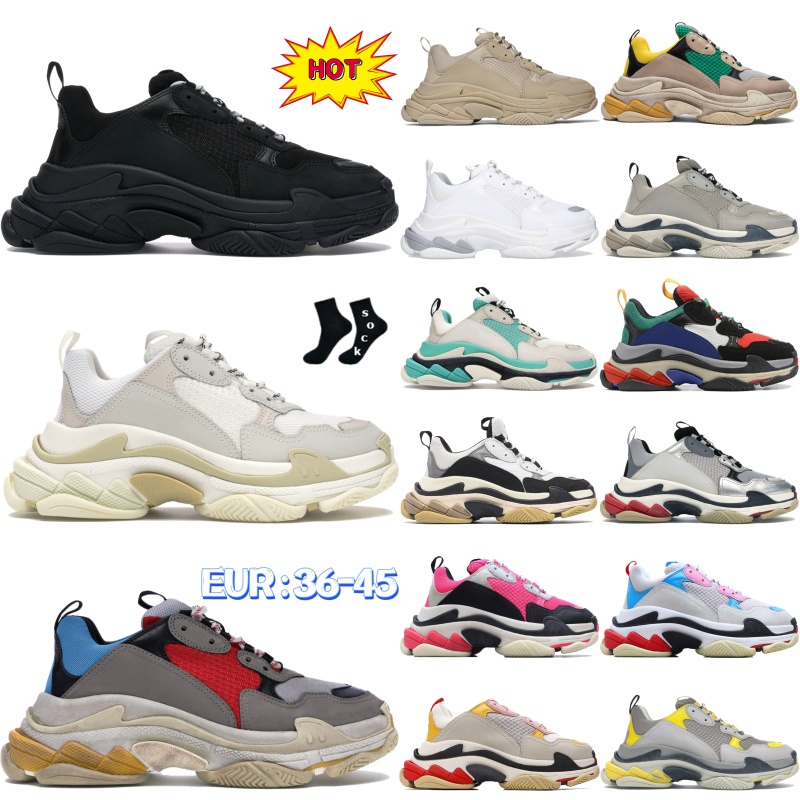 Designer Paris mens platform shoes triple black white grey red blue pastel beige green yellow fluo pink silver purple womens casual sneakers outdoor sports trainers