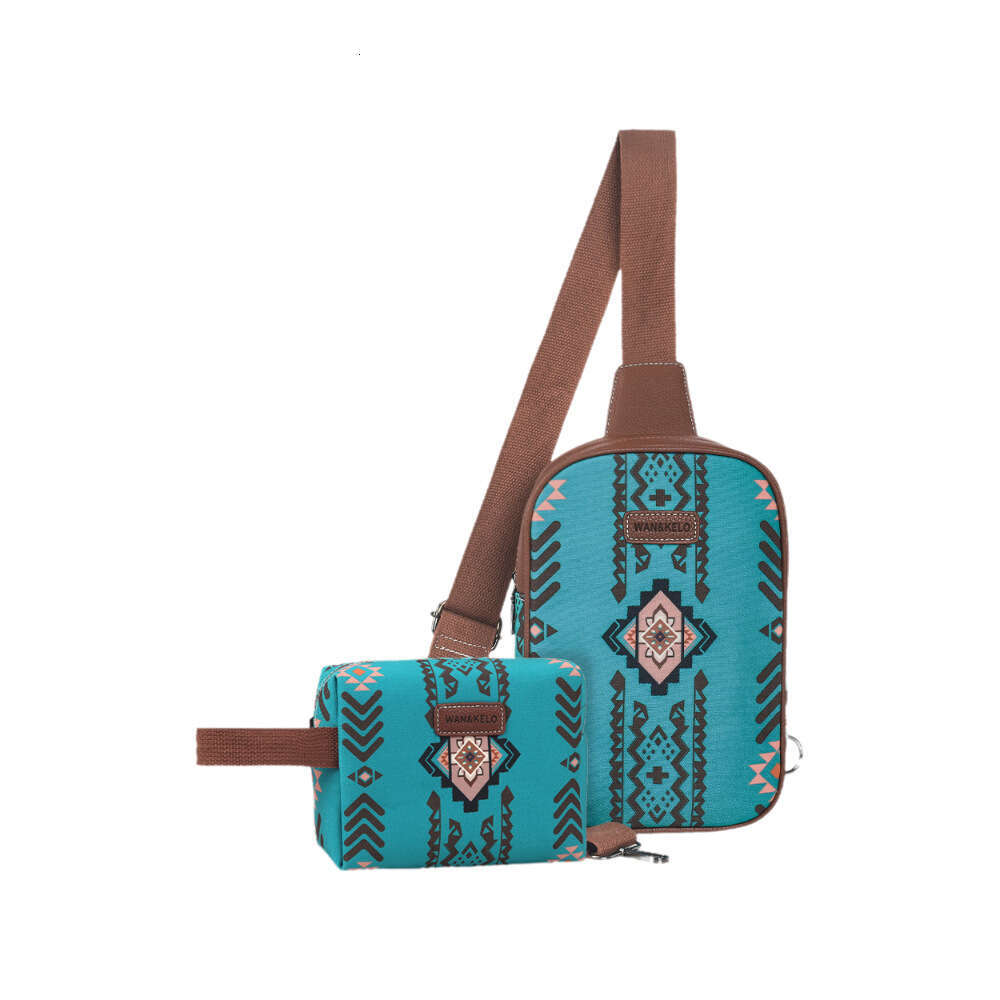 Hot selling 2-piece Bohemian style chest makeup bag, trendy women's crossbody and storage bag