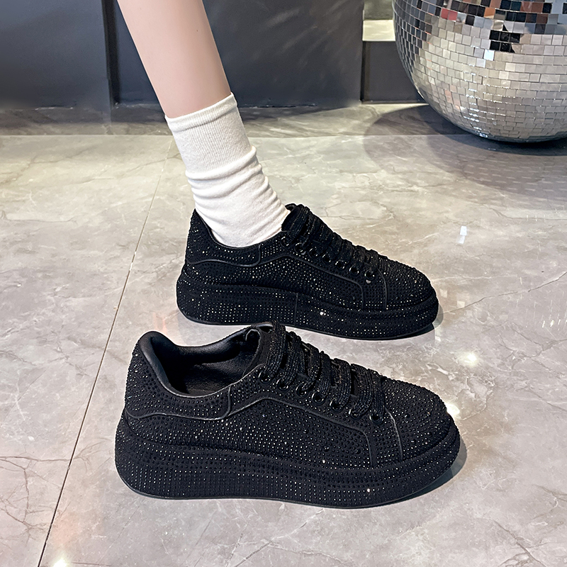Luxury Women Platform Shoes rhinestones Thick-soled black Designer Shoes Shining Crystal Sneakers Trend Casual Sneakers High quality flat shoes