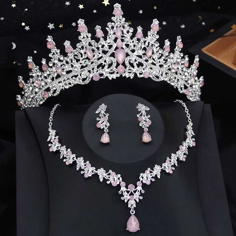 Luxury Silver Opal Water Drop Crown Bridal Jewelry Set Water Diamond Headpiece and Necklace Earrings Wedding Jewelry Set W241118