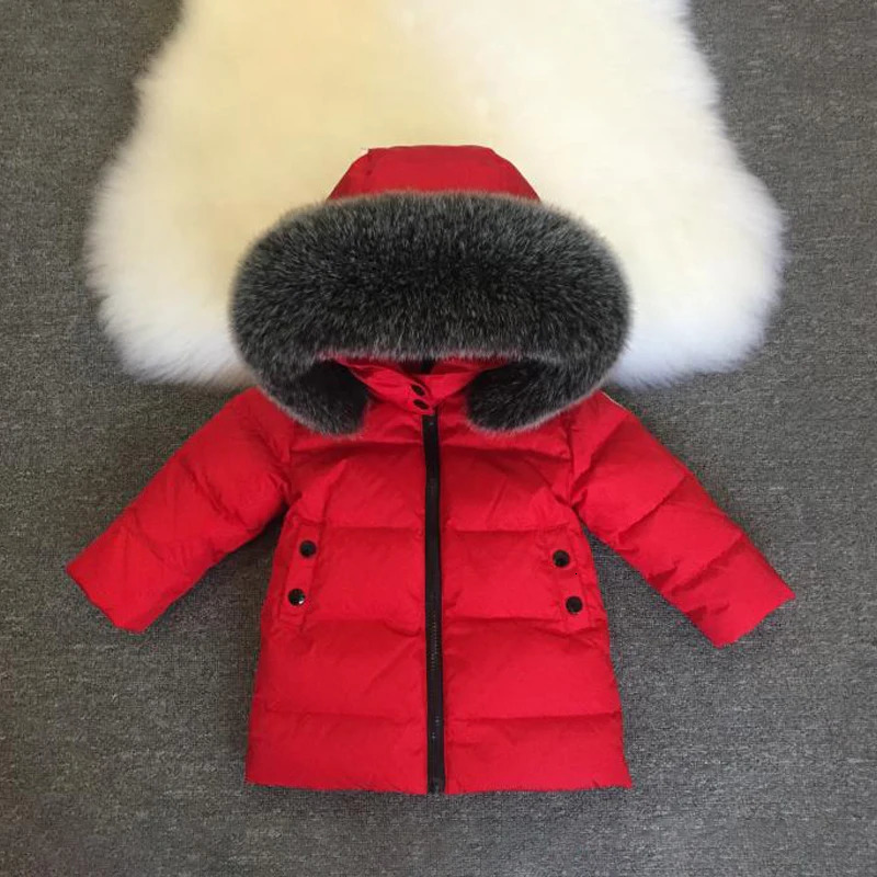 Hooded Real Fur Baby Boy Jacket Down Warm Girl Winter Coat Outdoor Snowsuit Children Outerwear Thick Toddler Windbreaker 241118