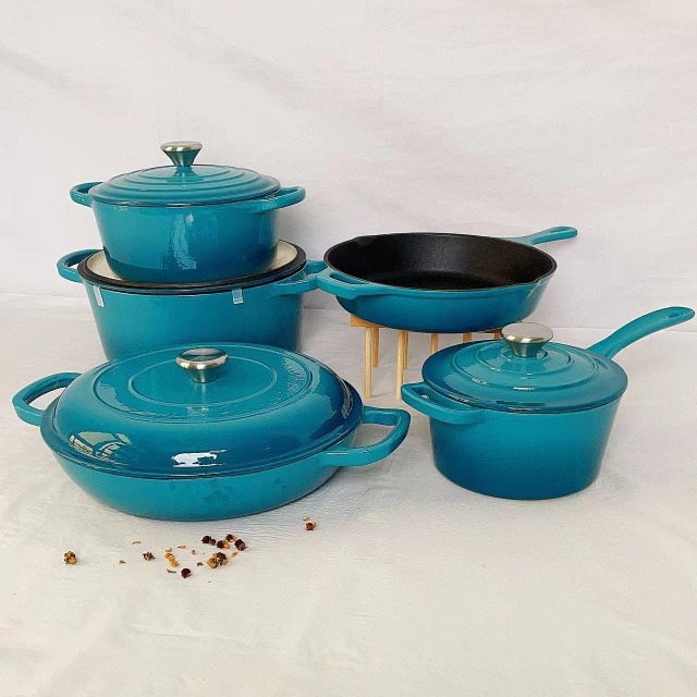 Cast iron enamel pot set of 5-7 pieces enamel milk pot stew pot frying pan seafood pot X240919