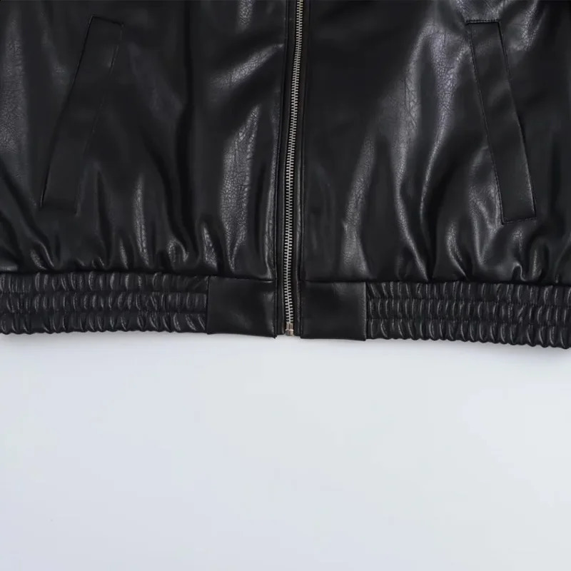 TRAF leather jacket womens autumn winter long sleeved oversized jacket womens fashionable office black brown jacket 241118