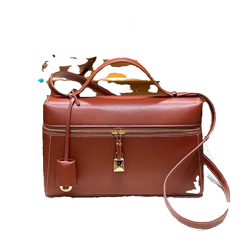 New 27Cm Lunch Box Women's Shoulder Cross Arm Lower Bag, Double-Layer Cowhide Fashionable Crossbody Bag