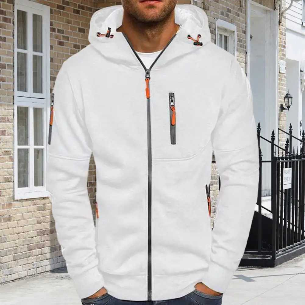 New Arrival Pahwork Design Jacket Mens Autumn/Winter Hoodie with Zipper Design Long Sves Zipper Pocket Fashionable Hoodie Suitable for Daily Use Z2411