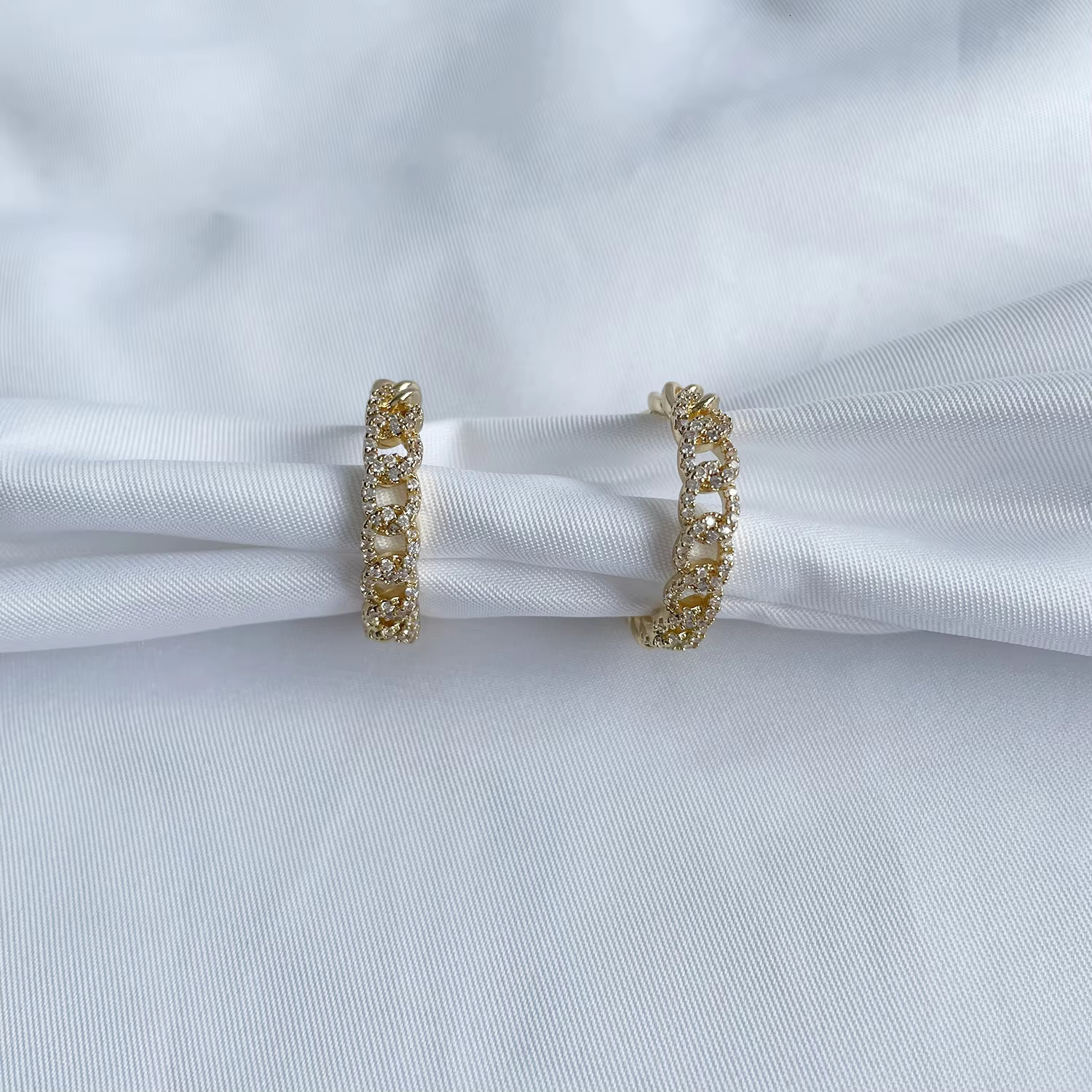 Waterproof Non Tarnish Jewelry 18k Gold Plated Zircon Chunky Cuban Chain Finger Open Ring Pave Diamond Adjustable