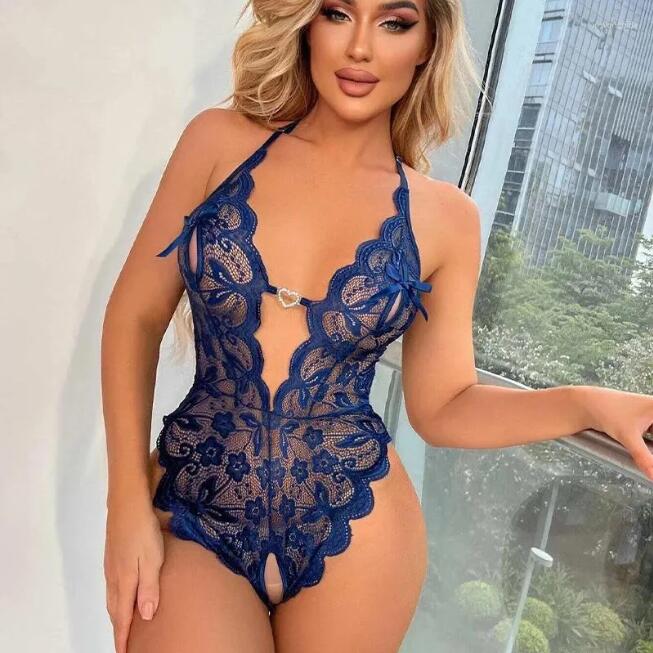 hy88 Women's Sleepwear One Piece Close Fitting Clothes Transparent Lace Sexy V-neck Backless Crotch Free Open Lingerie Mini Short Nightdress