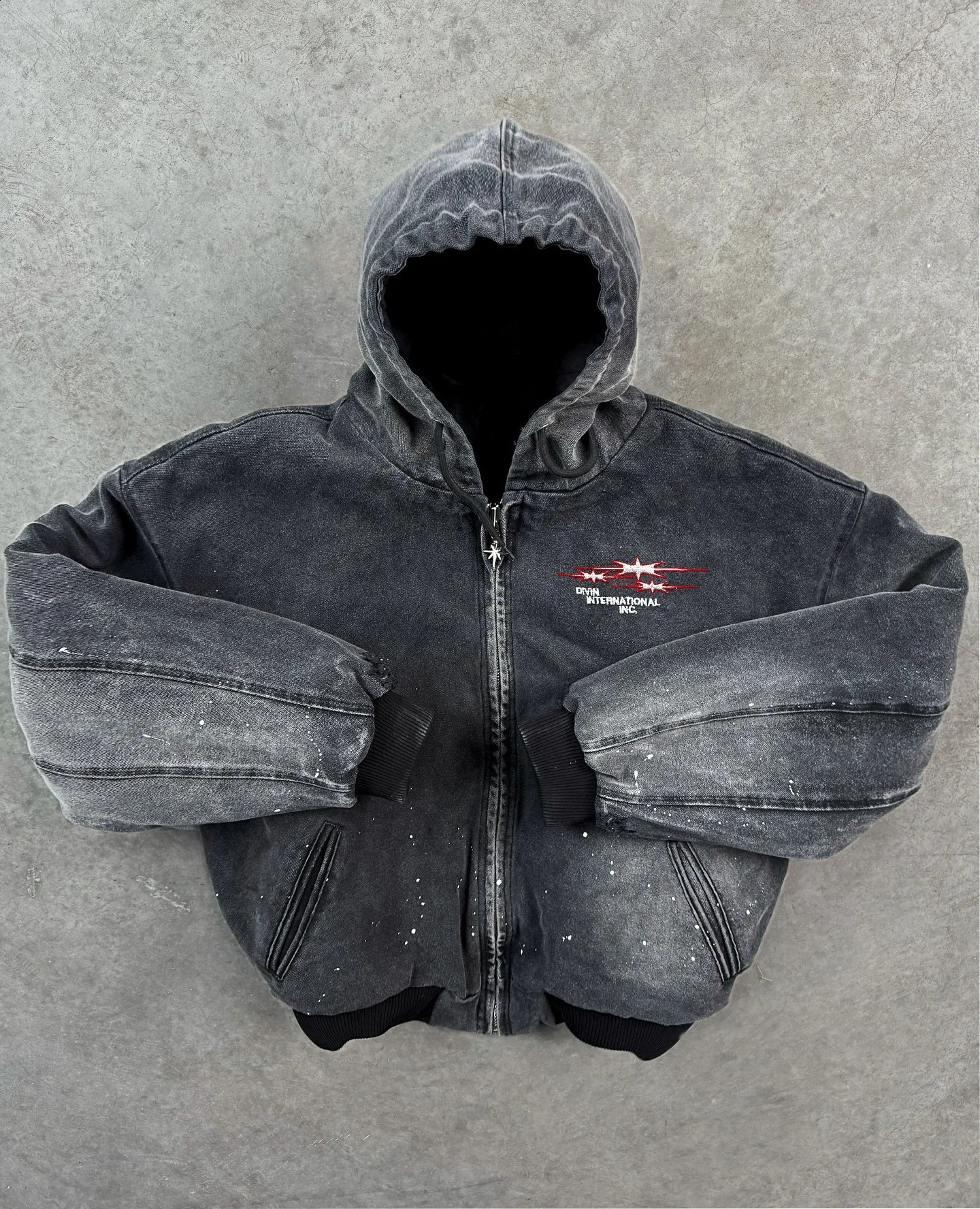 Divin Vintage Washed Jacket Y2K Zipper Hoodie Mens Rock Hip Hop Retro Embroidery Oversized Hoodie Sweatshirt Zipper Jacket Coats 241118