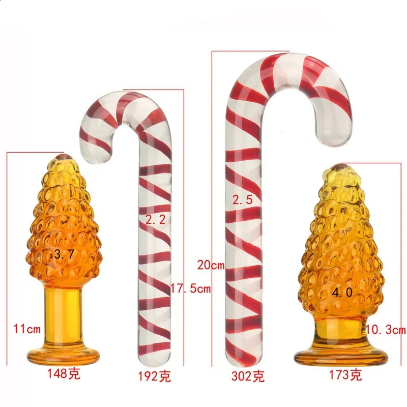 Glass Anal Butt Plug Christmas Gift G-spot Anal Masturbating Clear Sleek Candy Cane Dildo Christmas Decorations Ass Erotic Toys 250227