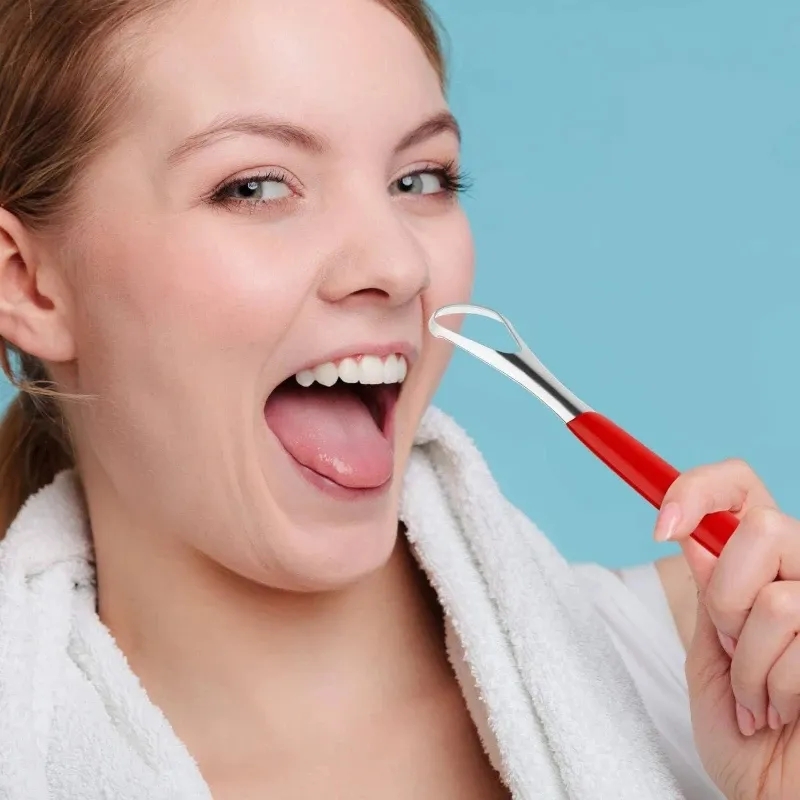 Stainless Steel Tongue Scraper Oral Cleaner Brush Fresh Breath Cleaning Coated Toothbrush Hygiene Care Tools Raspador De Lengua De Acero Inoxidable