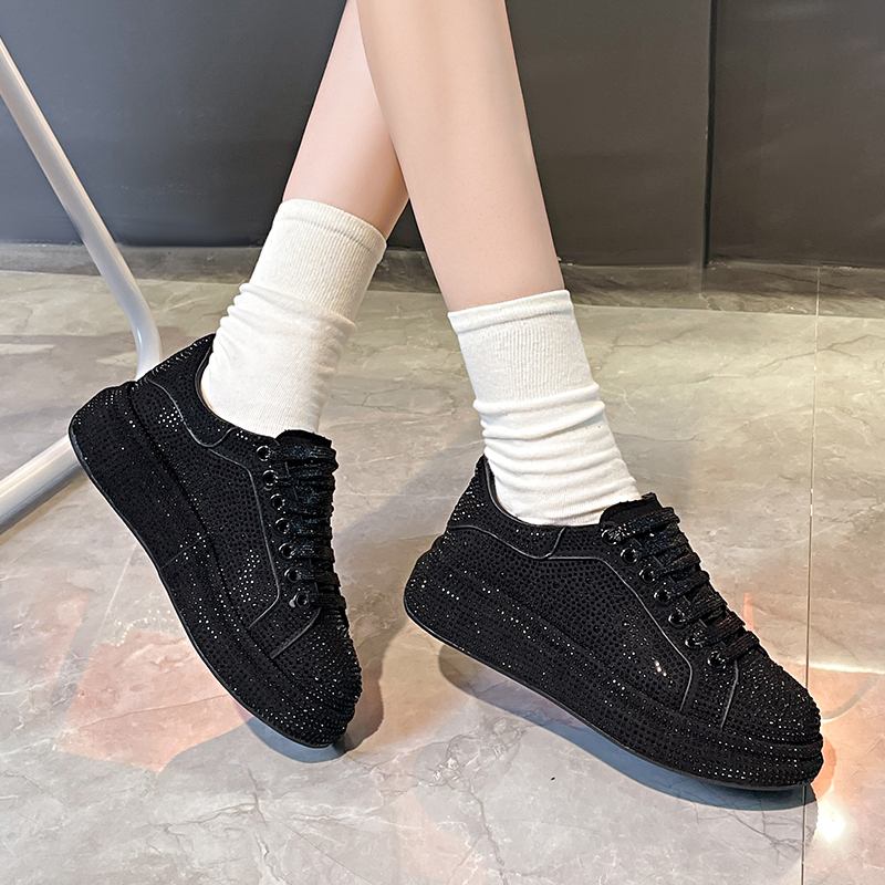 Luxury Women Platform Shoes rhinestones Thick-soled black Designer Shoes Shining Crystal Sneakers Trend Casual Sneakers High quality flat shoes