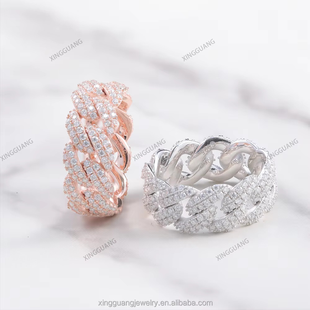 Xingguang Moissanite Cuban Ring Cross 925 Solid Silver Pass Diamond Test Vvs Mossanite Hip Hop Mens Link