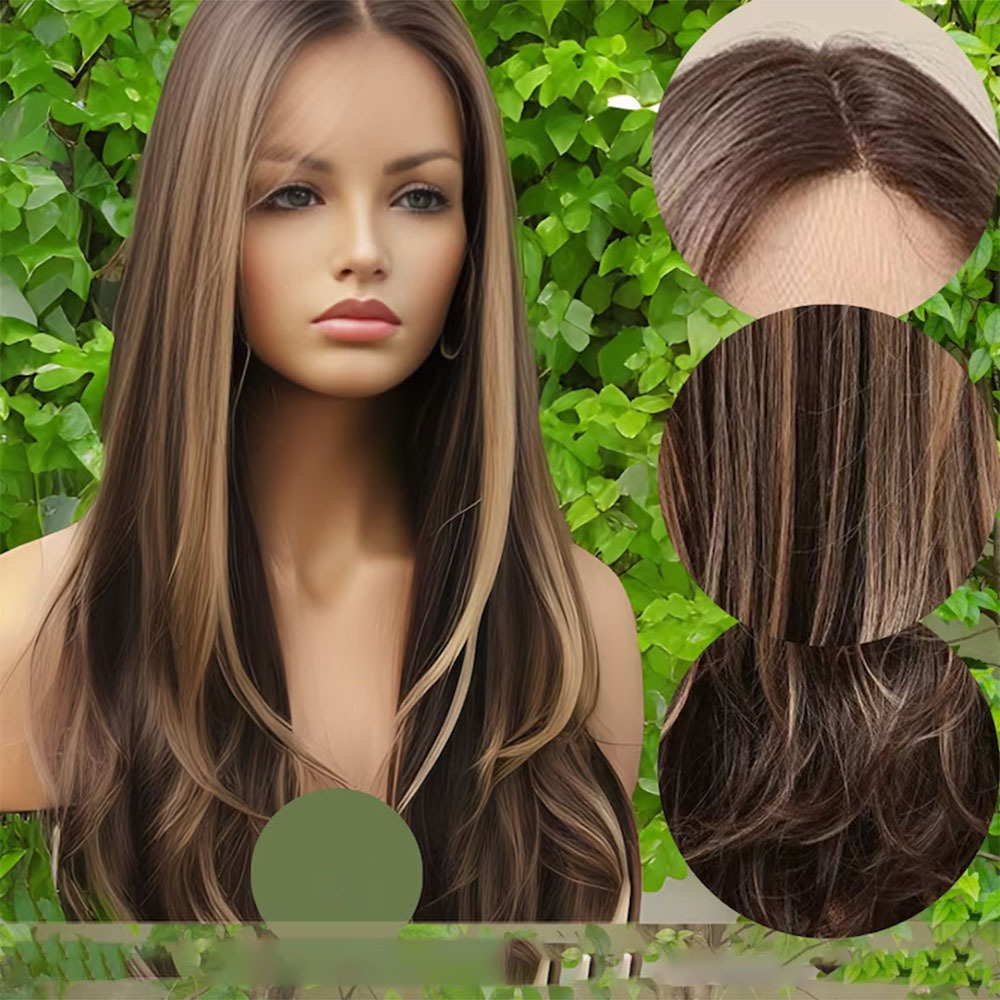 Highlight Brown Soft Long 26'' Straight Natural 5X5 Silk Base Je Human Wig Baby HD Lace European Hair Preplucked