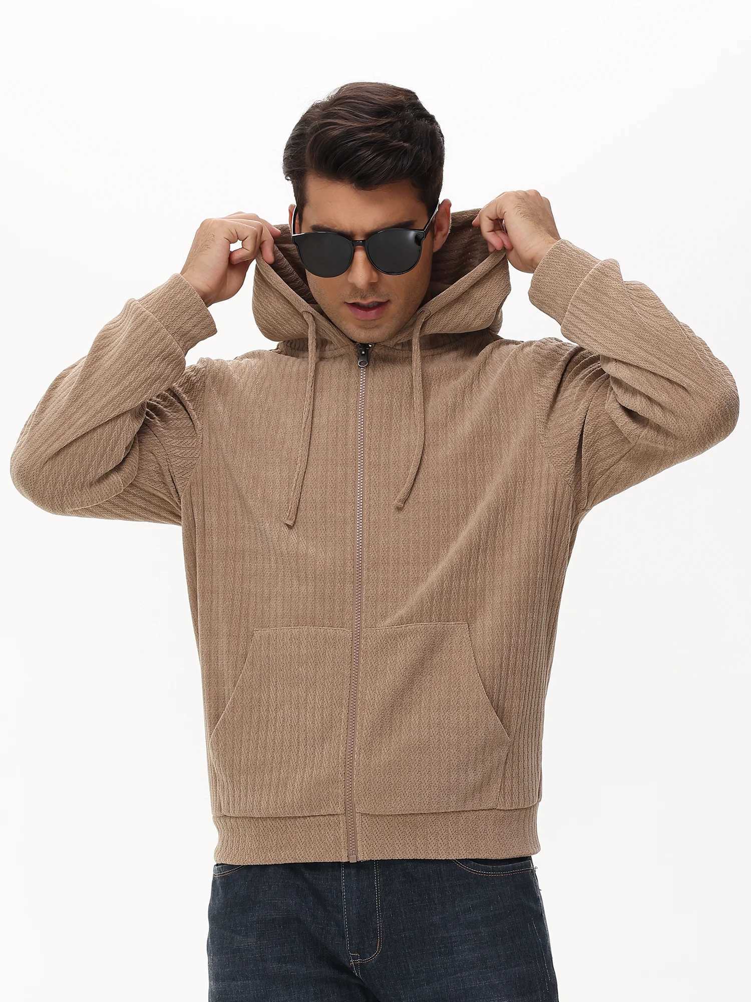 High Quality Mens knitted zipper hoodie casual hoodie bagged jogging sports jacket running street jacket T241118