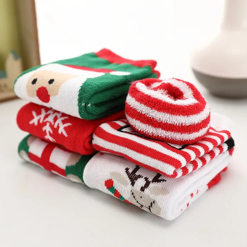 5 pairs of baby socks warm and soft in winter for boys and girls aged 1-12 thick Terry socks childrens Christmas socks 241118