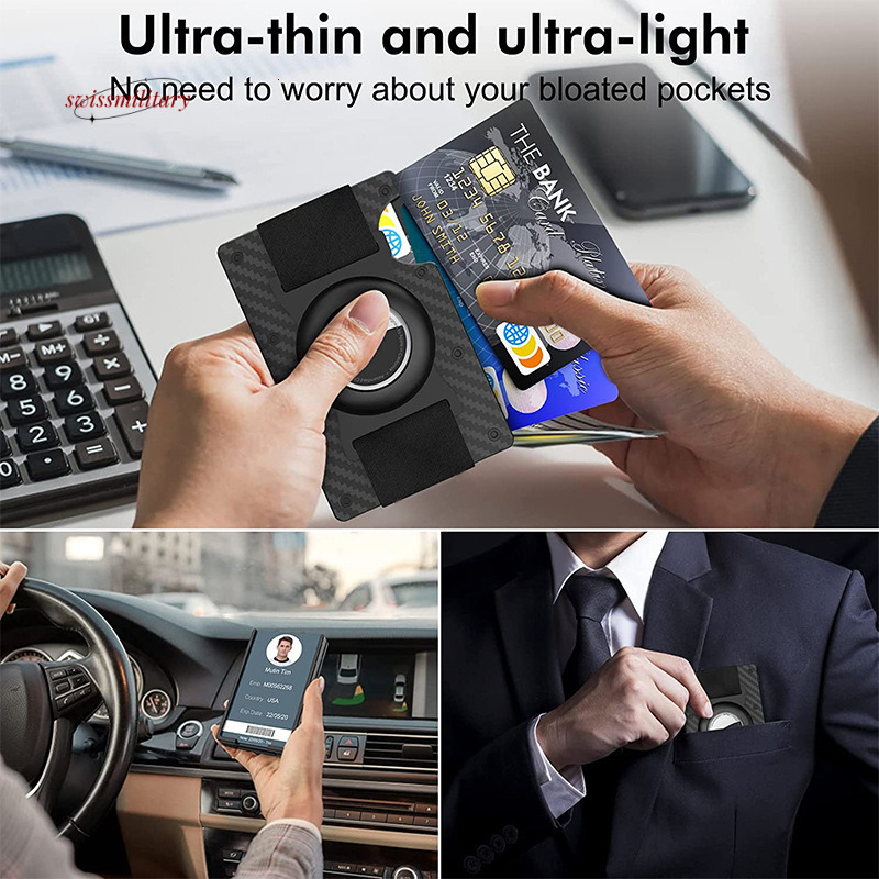 Aluminum alloy Air tag tracker men's wallet with transparent window business holder card bag #33 swissmilitary